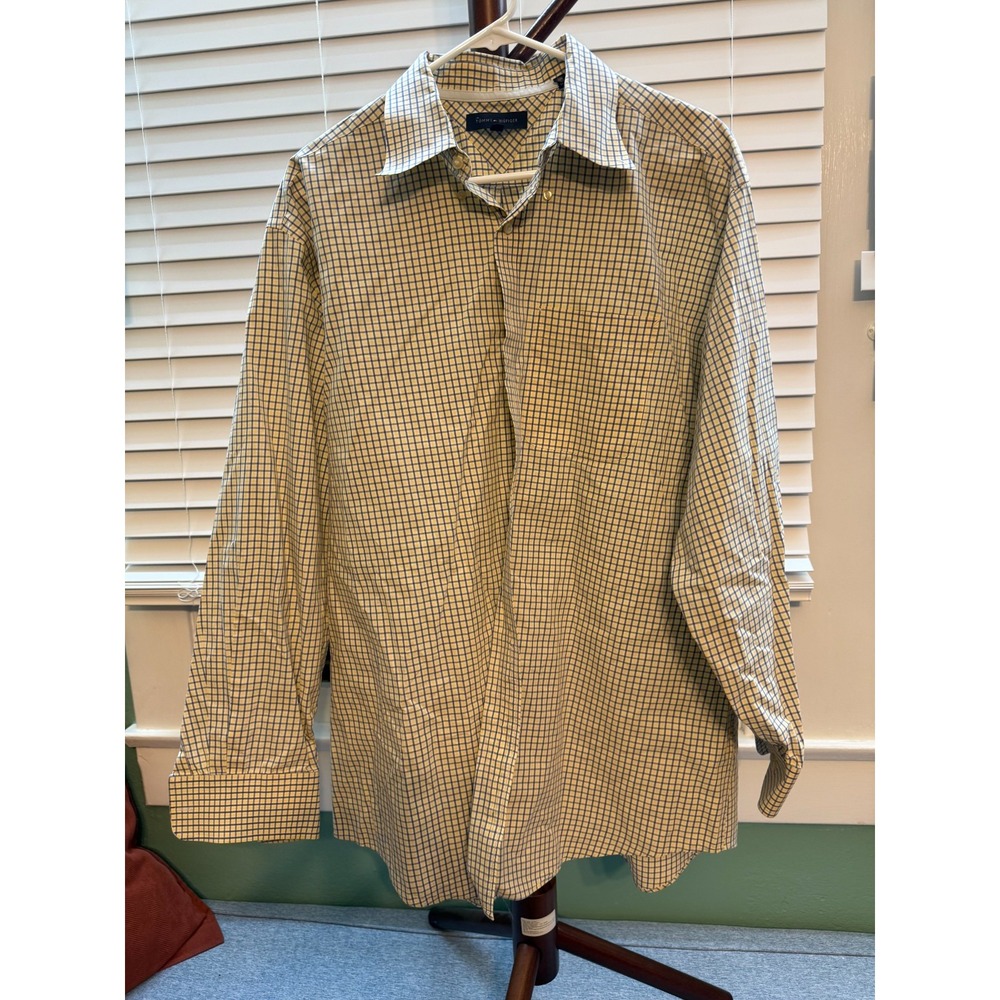 Tommy Hilfiger XL Long Sleeve Yellow White Striped Button Down 17 1/2 34-34
